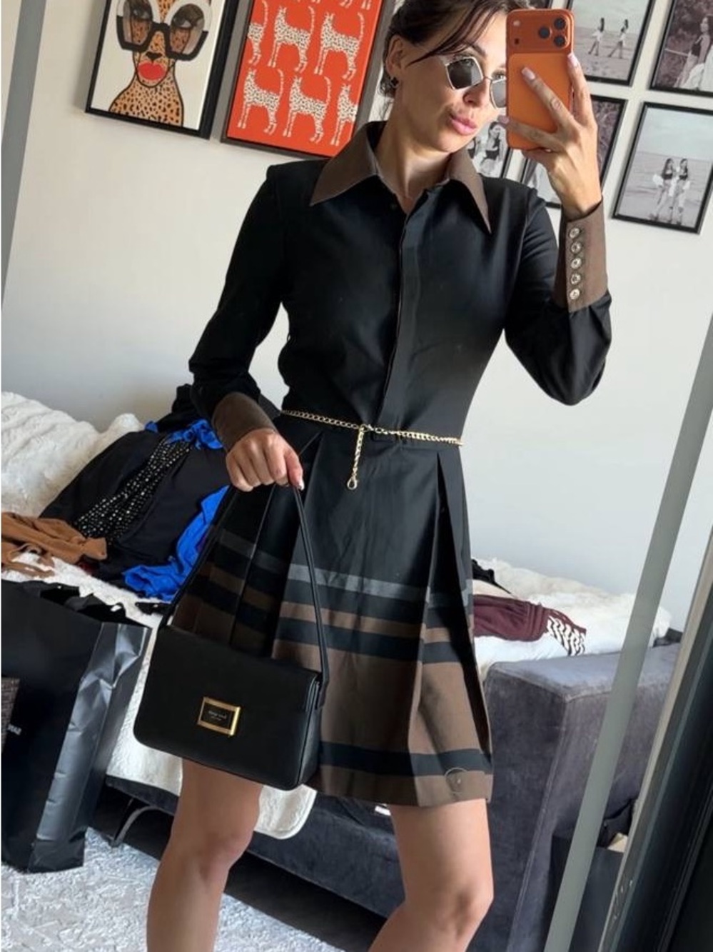 Striped Viscose Top in Brown and Black